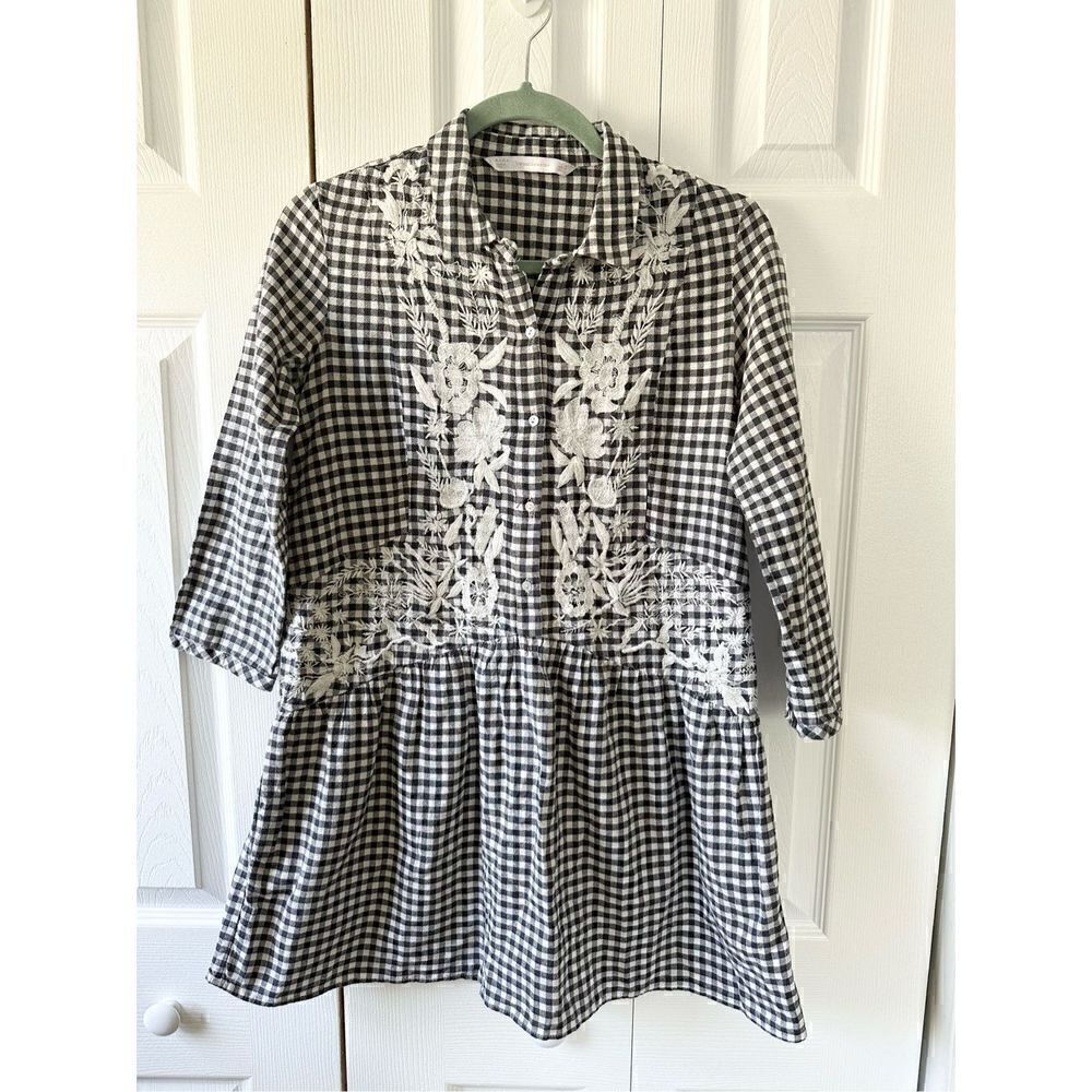 ZARA Gingham Embroidered Tunic Dress